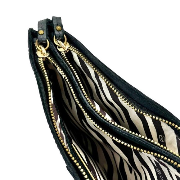 NWT Linea Pelle Dylan Large Clutch Black Leather Double Zip Studded Boho Y2K - Picture 7 of 13